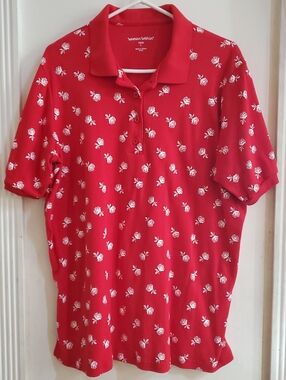 Woman Within Golf Shirt Polo Top Size 18 20 Short Sleeve Red And White Flowers
